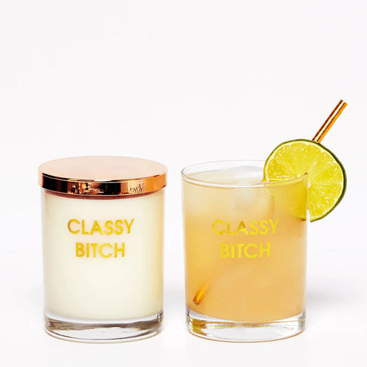 CLASSY BITCH CANDLE - GOLD FOIL ROCKS GLASS