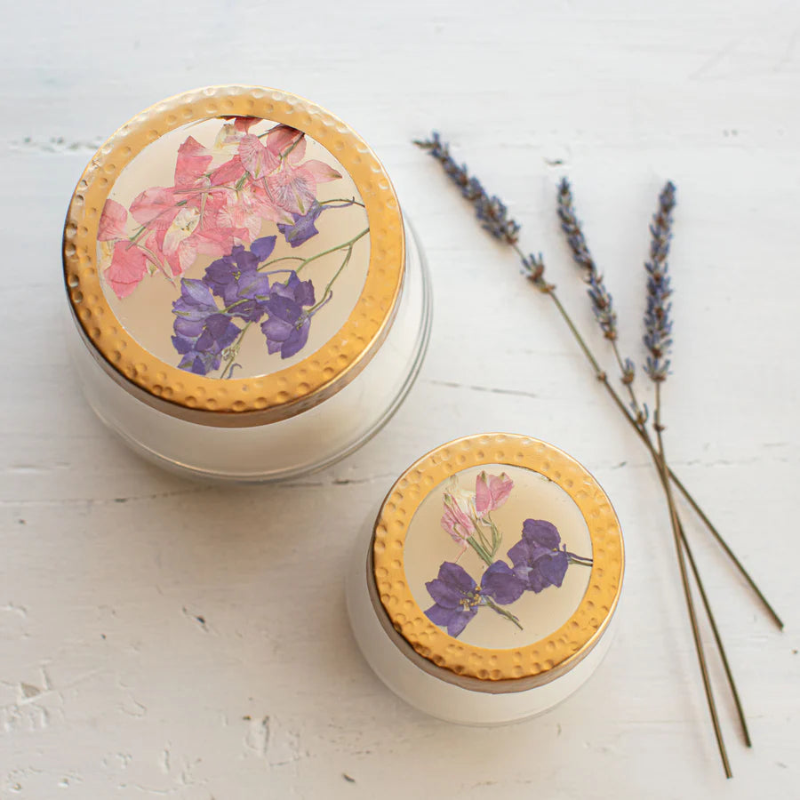 Rosy Rings - ROMAN LAVENDER SMALL PRESSED FLORAL CANDLE