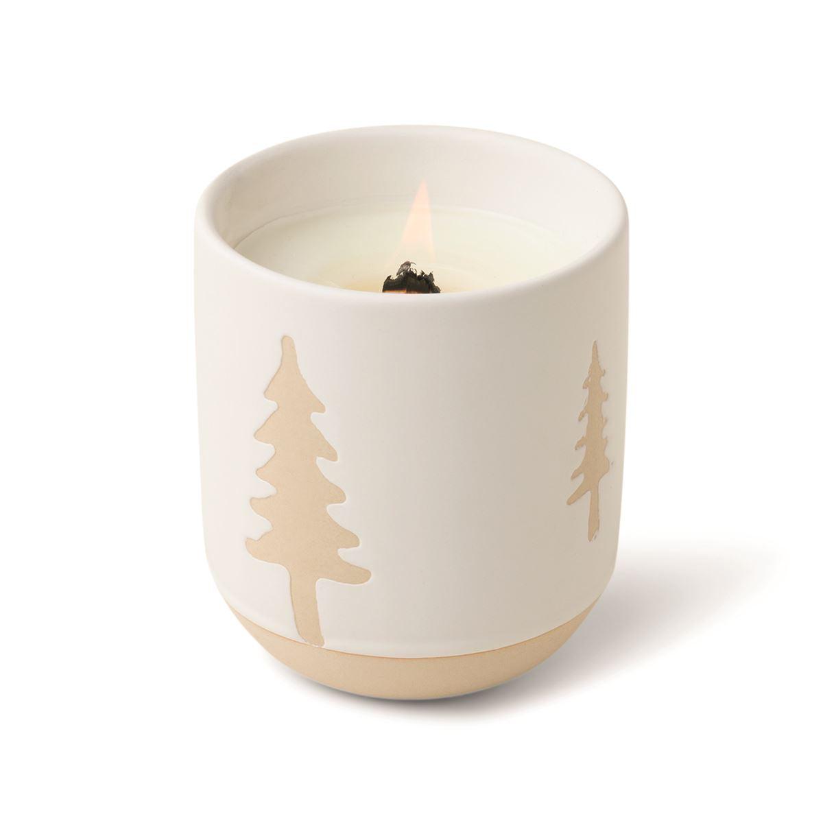 Paddywax - Cypress & Fir - 8.5oz Ceramic White Glaze With Tree Candle